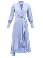 Zimmermann - Flounced Silk-satin Wrap Dress - Womens - Blue