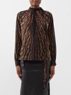 Givenchy - Lavaliere Leopard-print Silk-blend Blouse - Womens - Beige