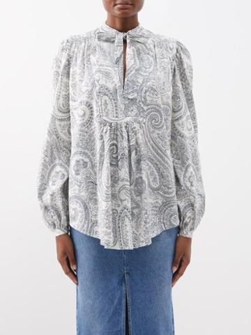 Etro - Pussy-bow Paisley-print Voile Blouse - Womens - White