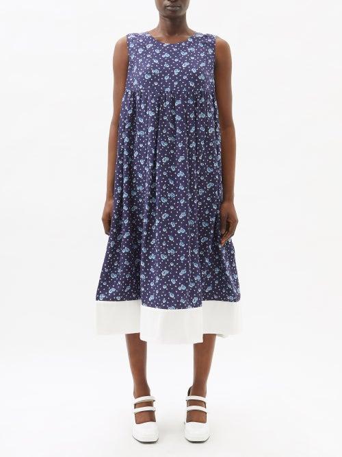 Comme Des Garons Comme Des Garons - Floral-print Lyocell Midi Dress - Womens - Navy White