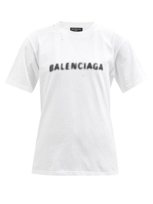 Balenciaga - Distressed Logo-print Cotton-jersey T-shirt - Womens - White Black