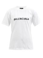 Balenciaga - Distressed Logo-print Cotton-jersey T-shirt - Womens - White Black