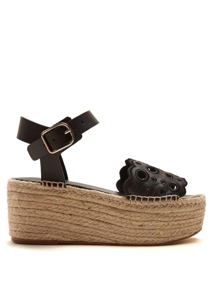Loewe Broderie-anglaise Leather Flatform Espadrilles