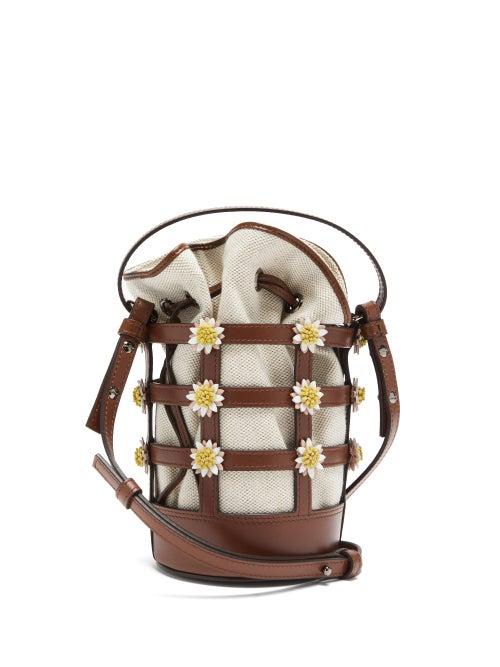 Matchesfashion.com Fabrizio Viti - Miss Daisy Leather And Canvas Bucket Bag - Womens - Brown Multi