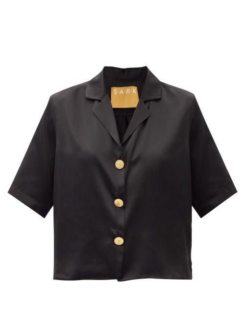 Matchesfashion.com S.a.r.k - Old Money Coin-button Cropped Silk-satin Shirt - Womens - Black