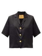 Matchesfashion.com S.a.r.k - Old Money Coin-button Cropped Silk-satin Shirt - Womens - Black