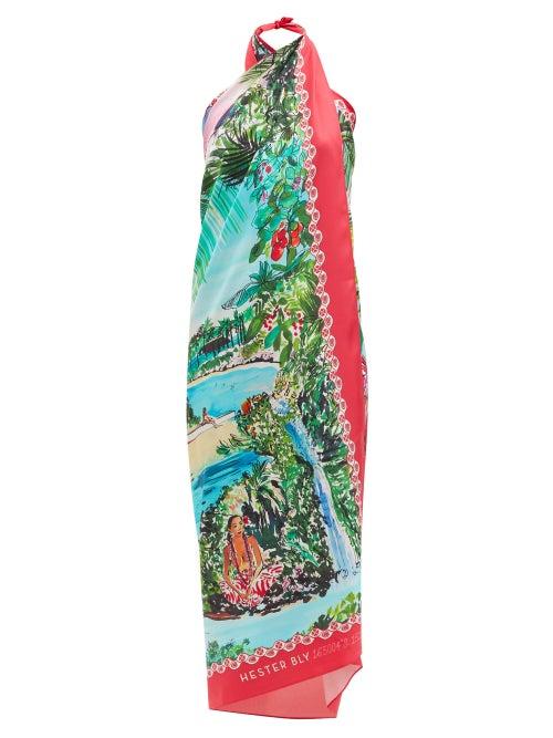 Matchesfashion.com Hester Bly - The Aimata Bora Bora-print Silk Dress - Womens - Multi