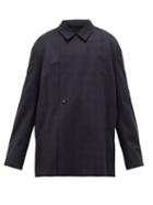 Matchesfashion.com Balenciaga - Oversized Wrap-front Checked Wool Blazer - Mens - Dark Navy