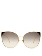 Matchesfashion.com Linda Farrow - Oversized Cat Eye Gold Plated Sunglasses - Womens - Black