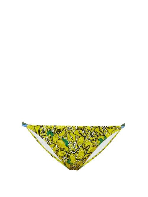 Matchesfashion.com Diane Von Furstenberg - Halle Lemon Print Bikini Briefs - Womens - Yellow Multi