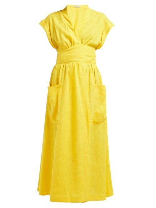 Matchesfashion.com Three Graces London - Clarissa Linen Wrap Midi Dress - Womens - Yellow