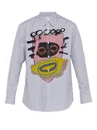 Matchesfashion.com Comme Des Garons Shirt - Basquiat Printed Striped Cotton Shirt - Mens - Blue