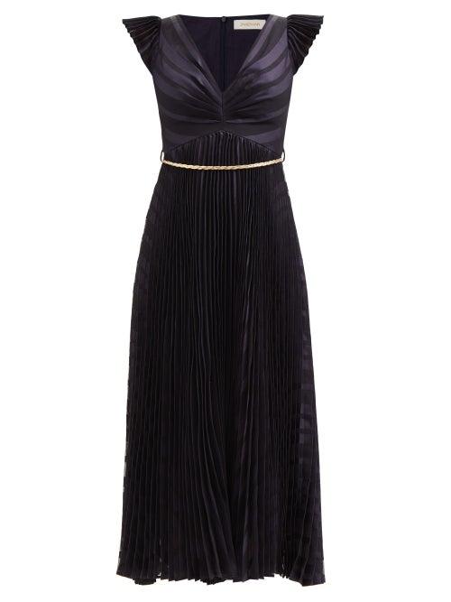 Zimmermann - Sunray Pleated Striped-voile Dress - Womens - Navy