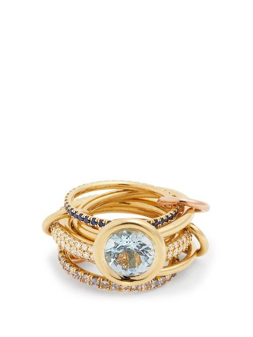Matchesfashion.com Spinelli Kilcollin - Rana Diamond, Yellow Gold & Rose Gold Rings - Womens - Blue