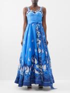 Zimmermann - High Tide Sailboat-print Linen-blend Gown - Womens - Blue Print