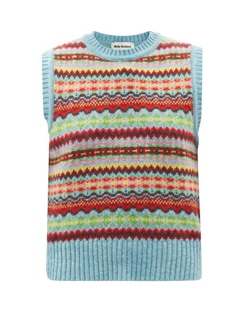 Molly Goddard - Bibi Fair-isle Lambswool Sleeveless Sweater - Womens - Blue Multi