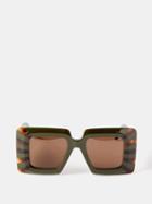 Loewe Eyewear - Oversized Striped Square Acetate Sunglasses - Mens - Dark Green