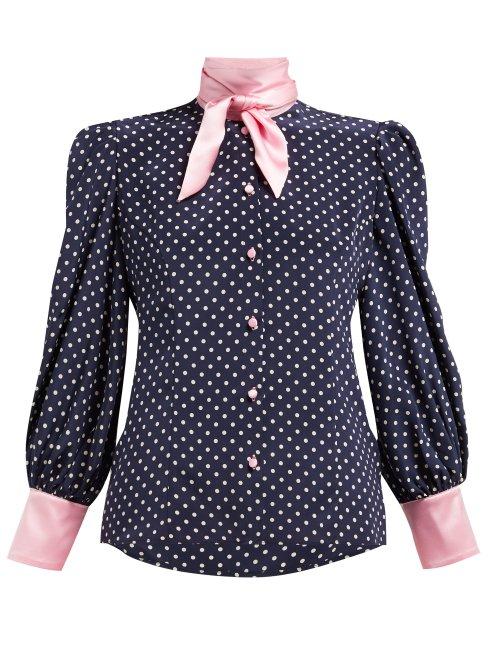 Matchesfashion.com Edeltrud Hofmann - Nico Polka Dot Printed Silk Blouse - Womens - Navy Multi