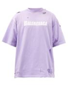 Balenciaga - Logo-print Distressed Cotton-jersey T-shirt - Mens - Black Grey