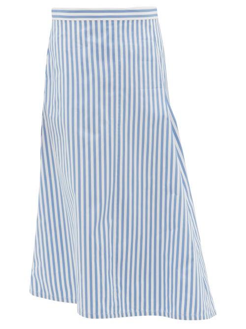 Matchesfashion.com Jil Sander - Asymmetric Striped Cotton-poplin Midi Skirt - Womens - Blue White