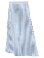 Matchesfashion.com Jil Sander - Asymmetric Striped Cotton-poplin Midi Skirt - Womens - Blue White