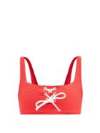 Matchesfashion.com Heidi Klein - Zambia Lace-up Square-neck Ribbed Bikini Top - Womens - Red