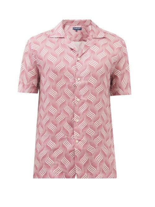 Frescobol Carioca - Roberto Wave-print Linen-poplin Shirt - Mens - Purple