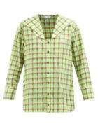 Ganni - Sailor-collar Check Recycled-cotton Blend Shirt - Womens - Green Multi