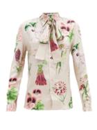Matchesfashion.com Alister Mackie - Annotated Floral-print Silk-twill Shirt - Womens - Pink Multi