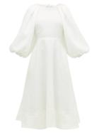 Matchesfashion.com Ssone - Cut Out Balloon Sleeve Hemp Midi Dress - Womens - Ivory