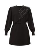 Matchesfashion.com Msgm - Crystal Embellished Waterfall Panel Crepe Dress - Womens - Black