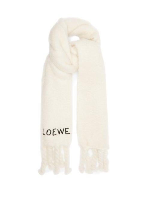 Loewe - Logo-embroidered Mohair-blend Scarf - Mens - White