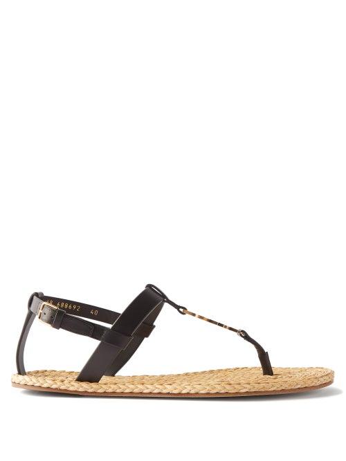 Saint Laurent - Cassandre T-bar Leather Sandals - Womens - Black