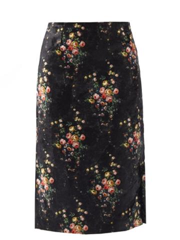Brock Collection - Tate High-rise Floral-print Velvet Pencil Skirt - Womens - Black Multi