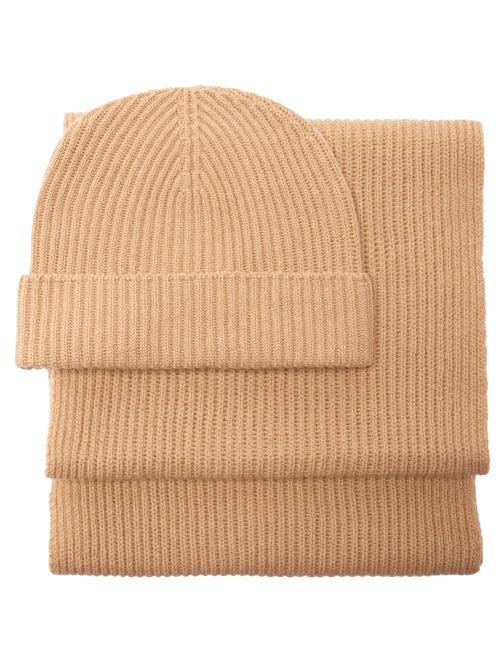 Ladies Accessories Johnstons Of Elgin - Ribbed-cashmere Beanie And Scarf Set - Womens - Camel