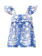 Matchesfashion.com Juliet Dunn - Ruffle-sleeve Floral-print Cotton Blouse - Womens - Blue White
