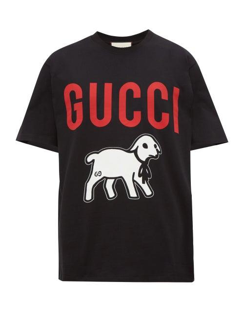 Matchesfashion.com Gucci - Lamb Print Cotton Jersey T Shirt - Mens - Black