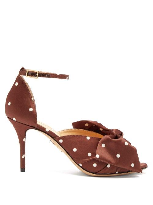 Matchesfashion.com Charlotte Olympia - Bow-embellished Polka-dot Satin Pumps - Womens - Dark Brown