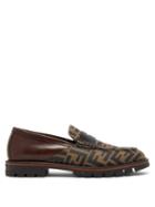 Matchesfashion.com Fendi - Logo Print Leather Penny Loafers - Mens - Brown