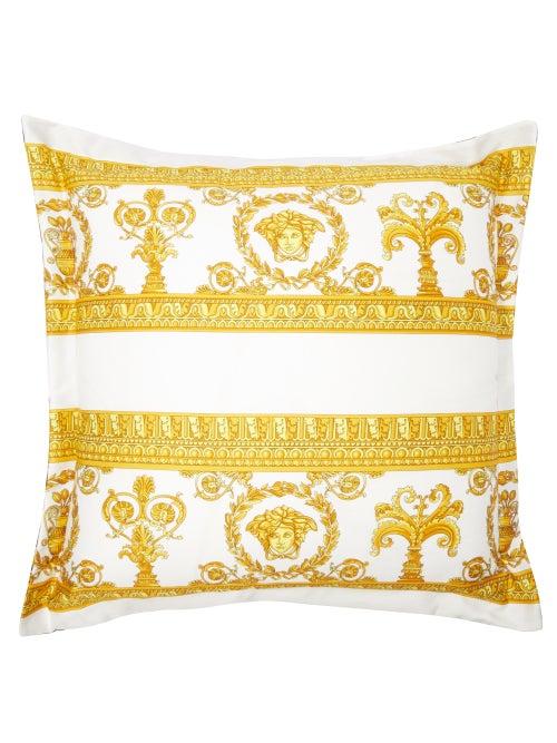 Unisex Homeware Versace - Baroque-print Cotton Cushion - Cream Gold