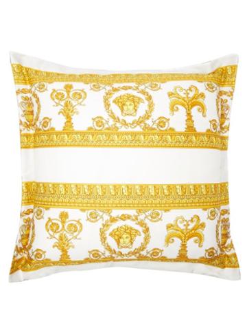 Unisex Homeware Versace - Baroque-print Cotton Cushion - Cream Gold