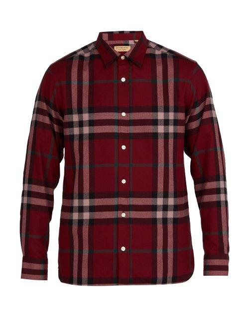 Matchesfashion.com Burberry - Richard Checked Cotton Flannel Shirt - Mens - Burgundy Multi