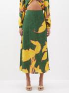 Johanna Ortiz - Sierra Leona High-rise Floral-jacquard Midi Skirt - Womens - Green Yellow