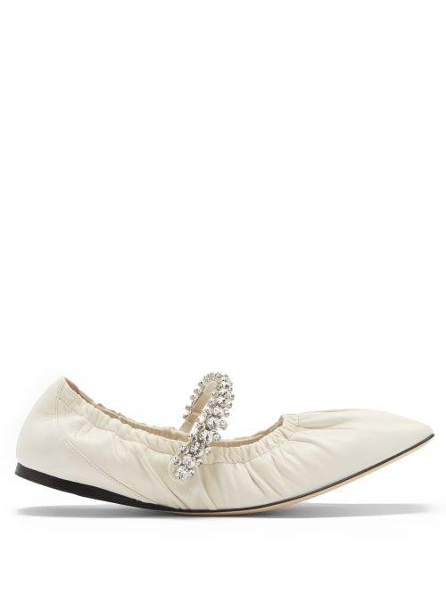 Matchesfashion.com Jimmy Choo - Gai Crystal-embellished Leather Mary Jane Flats - Womens - White
