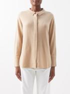 Allude - Concealed-button Wool-blend Shirt - Womens - Camel