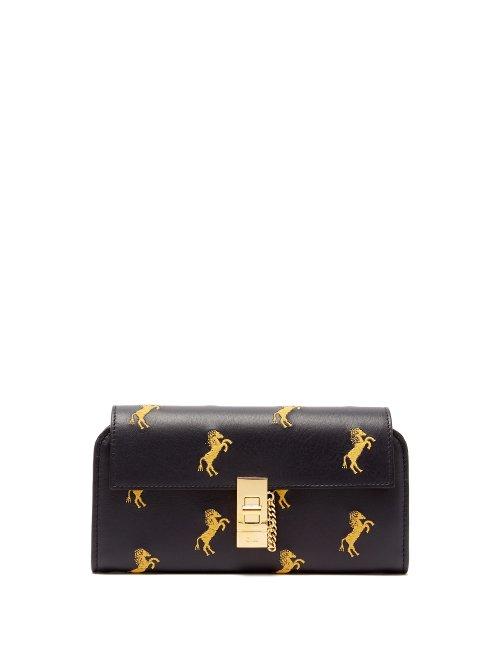 Matchesfashion.com Chlo - Drew Horse Embroidered Leather Wallet - Womens - Navy Multi