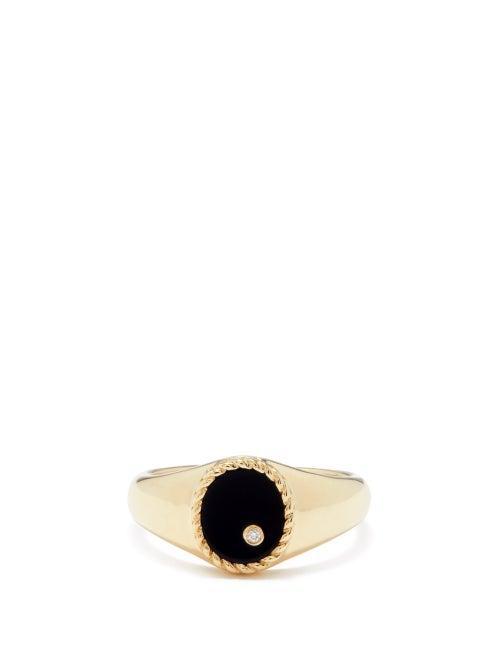 Yvonne Lon - Diamond, Onyx & 9kt Gold Signet Ring - Womens - Black Multi
