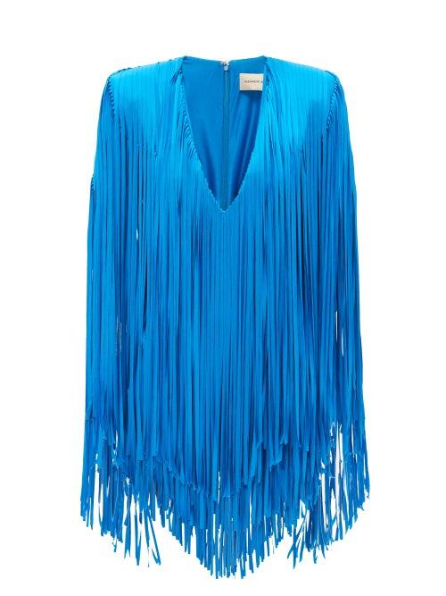 Alexandre Vauthier - Fringed Long-sleeved Mini Dress - Womens - Blue
