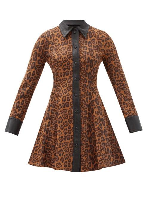 Matchesfashion.com Stand Studio - Nara Leopard-print Faux Suede Mini Shirt Dress - Womens - Leopard