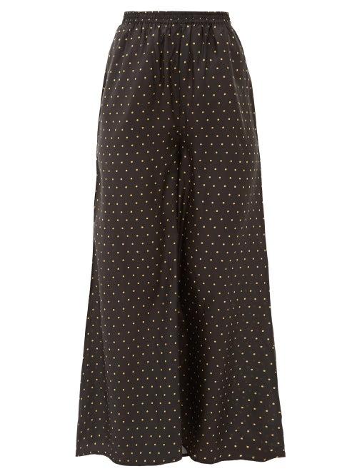 Matchesfashion.com Mes Demoiselles - Biga Polka-dot Silk-satin Wide-leg Trousers - Womens - Black Print